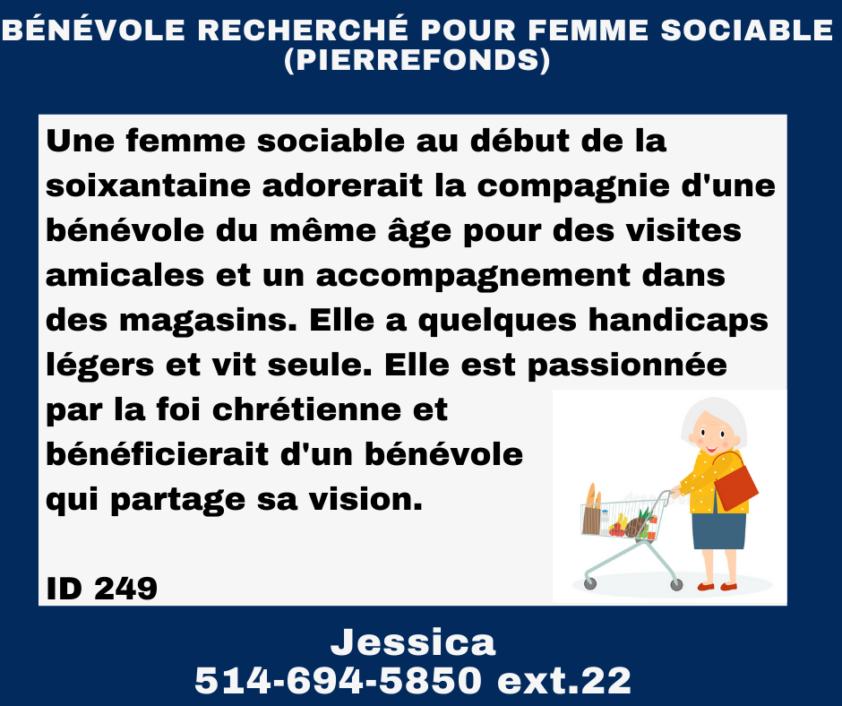 Searching for french speaking volunteer for lady in pierrefonds